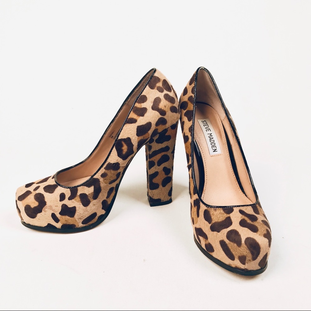Steve Madden Leopard Print Calf Hair Chunky Heels